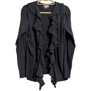 Van Heusen Women Charcoal Gray Ruffle Front Cardigan‎ Sweater Large